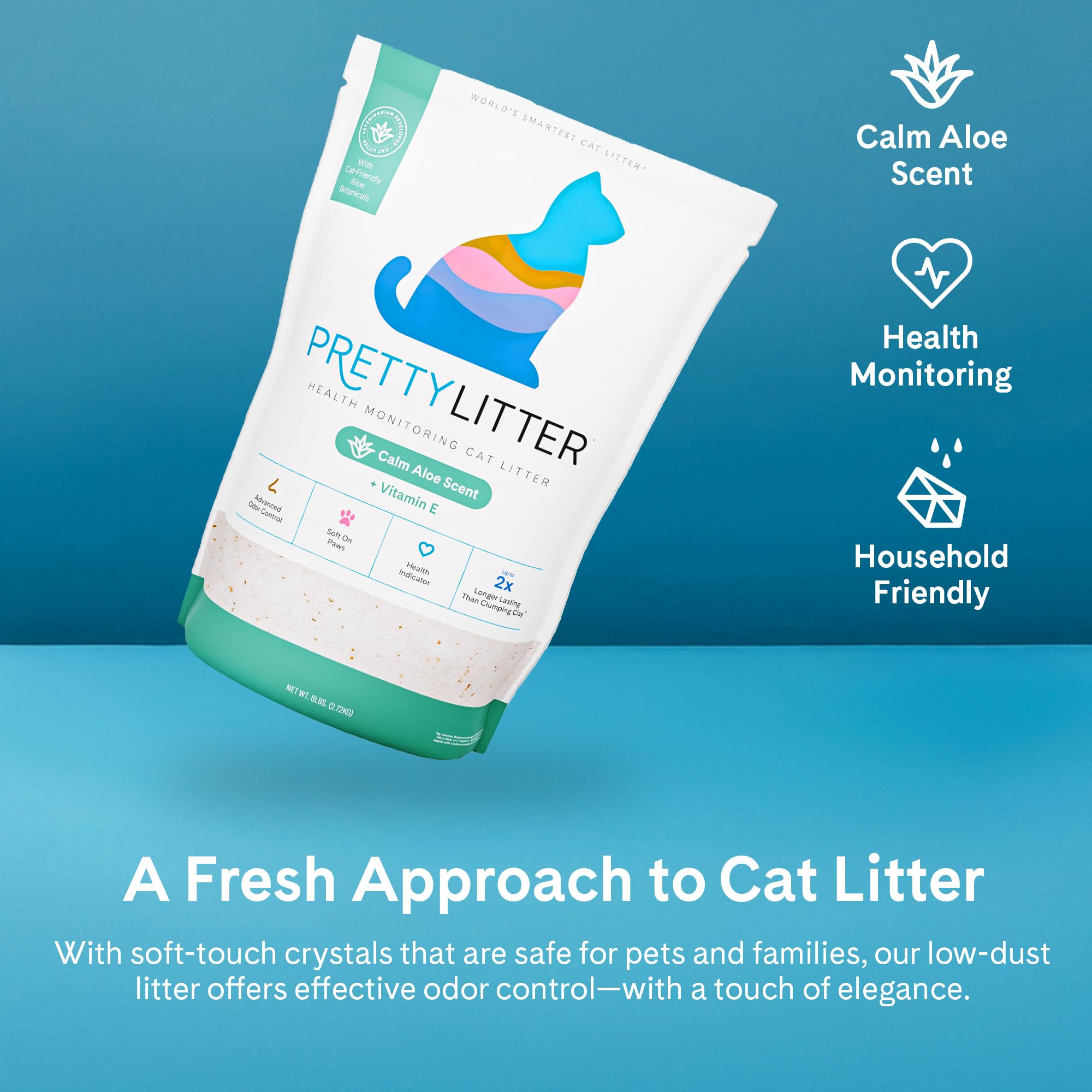 PrettyLitter etiqueta con información y compatibilidad visible