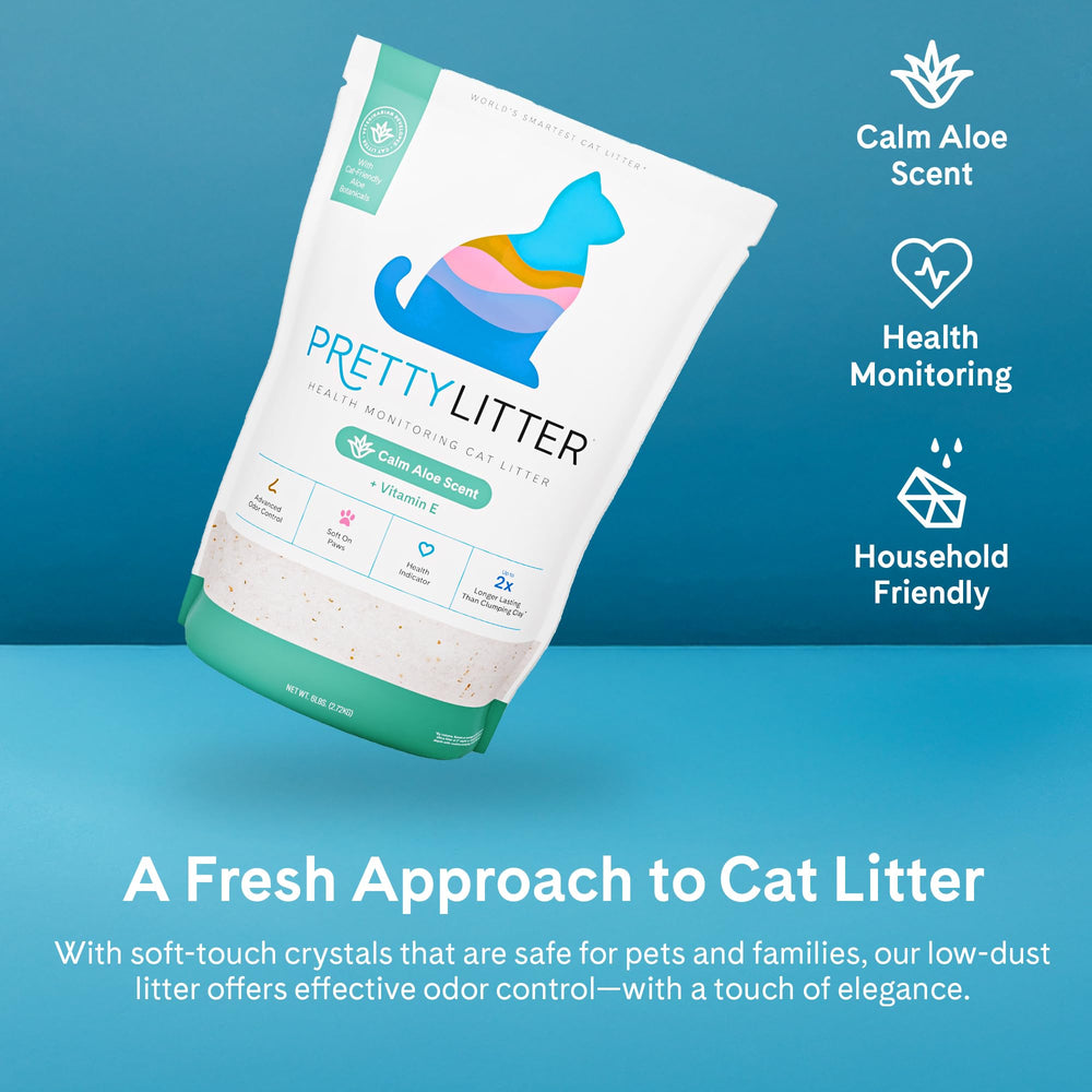 PrettyLitter etiqueta con información y compatibilidad visible