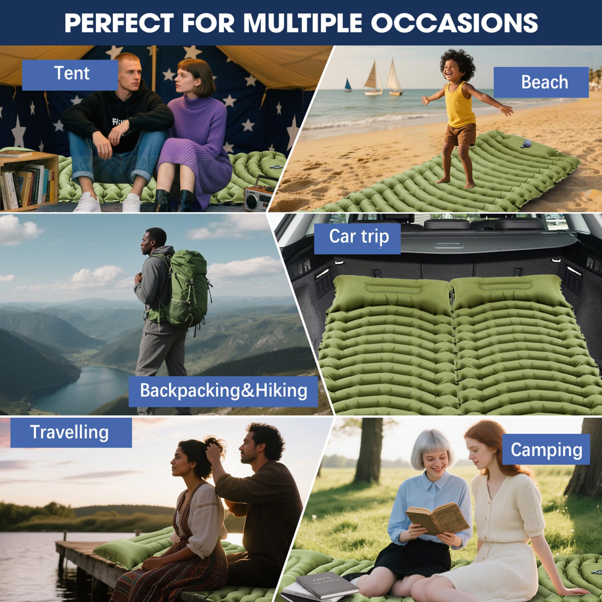 Pretyw two connected pads creating wider sleeping area for groups