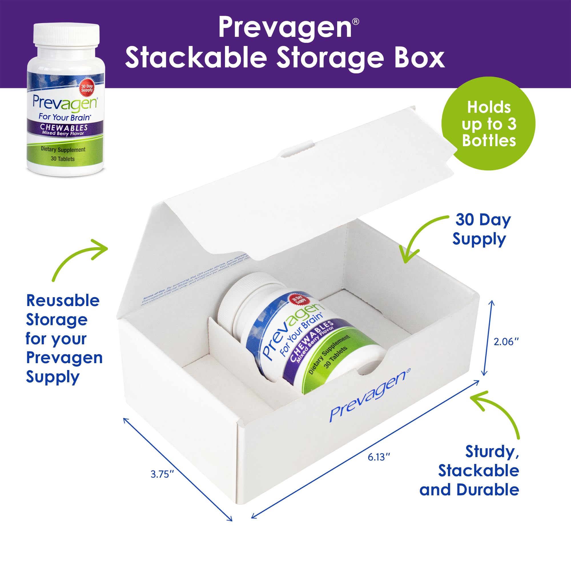 Prevagen caja apilable resistente ideal para almacenamiento y regalo