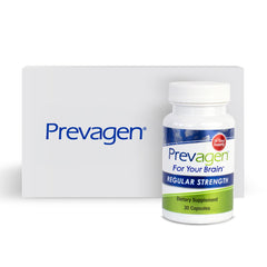 Prevagen frente del empaque mostrando la caja y el logotipo, facil almacenamiento