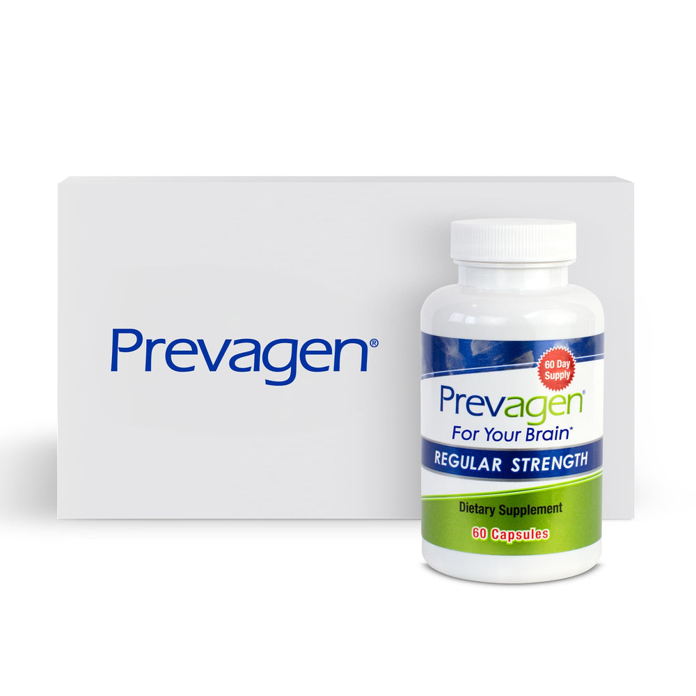 Prevagen front packaging showing bottle and box, clear organization benefit