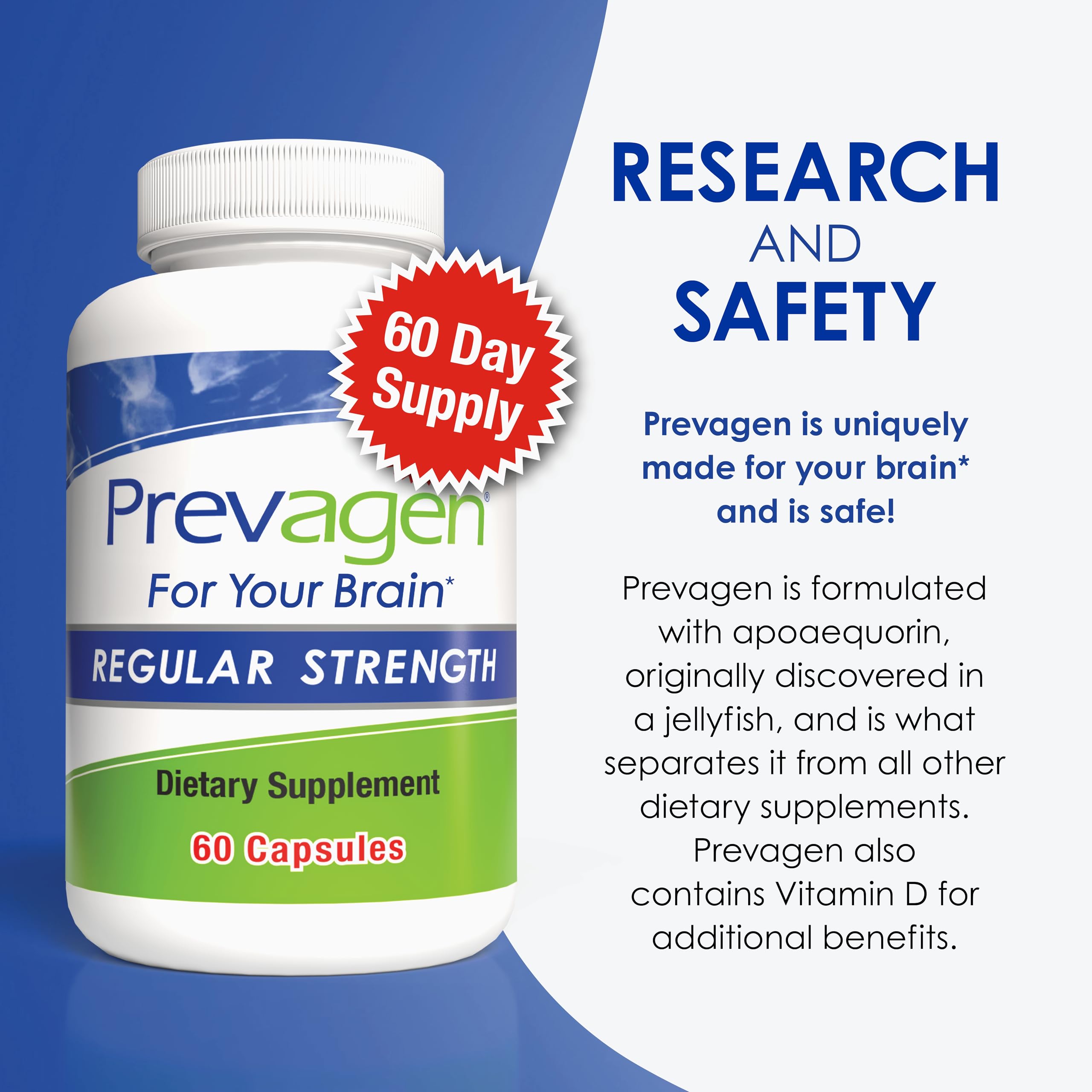Prevagen bottle held in hand for scale, size-clarity benefit
