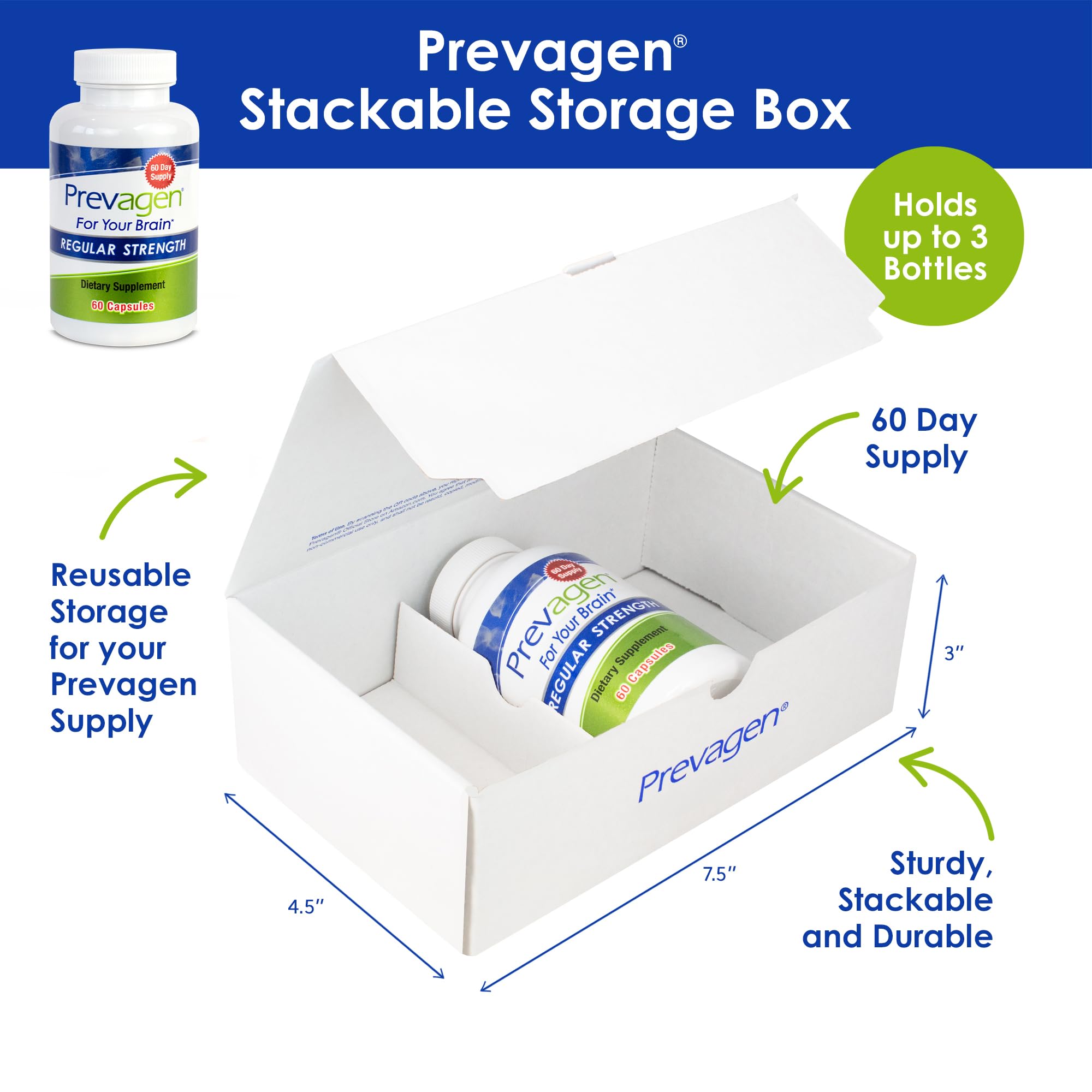Prevagen storage box open with bottle inside, easy gifting benefit