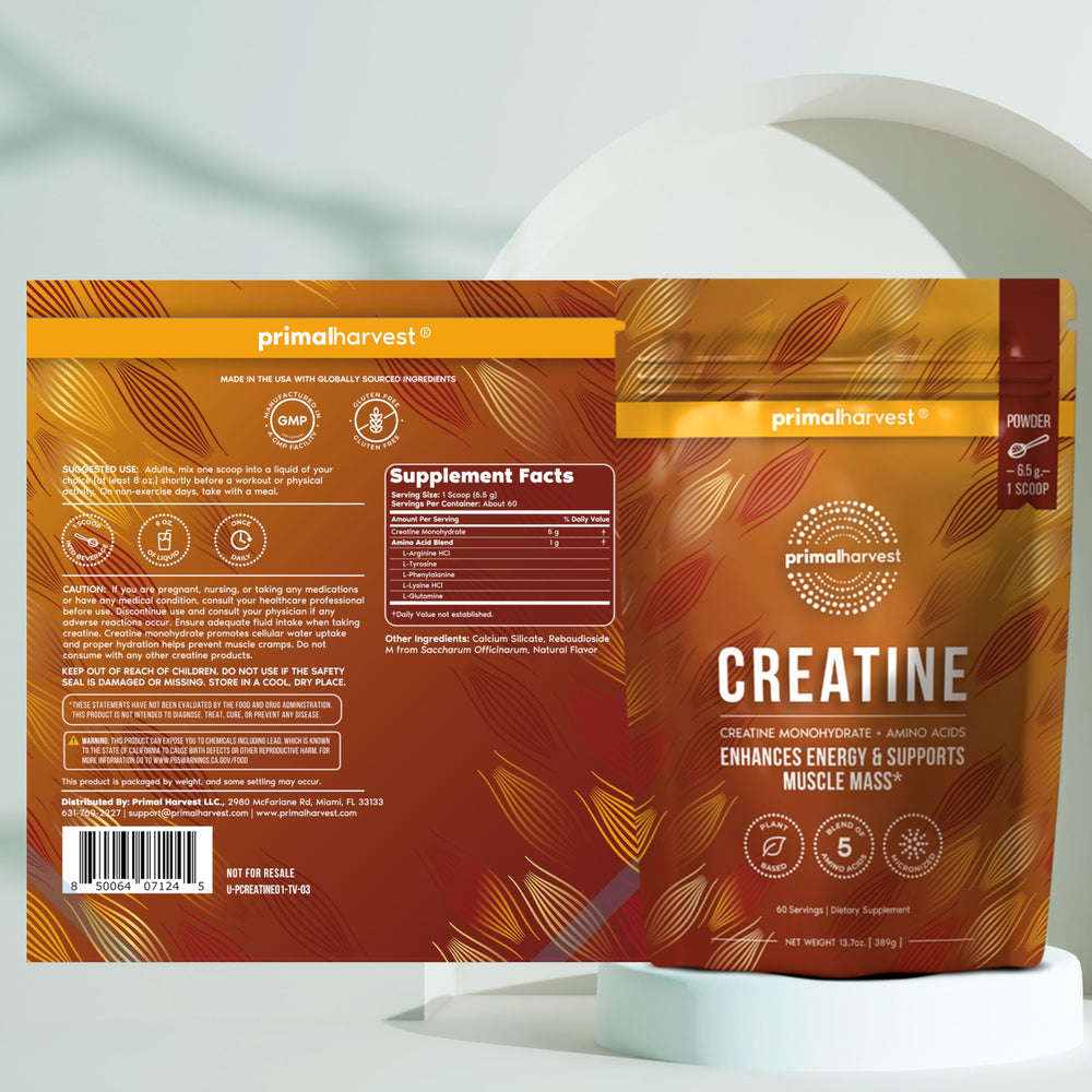 Primal Harvest etiqueta nutricional detallada con ingredientes y aminoácidos