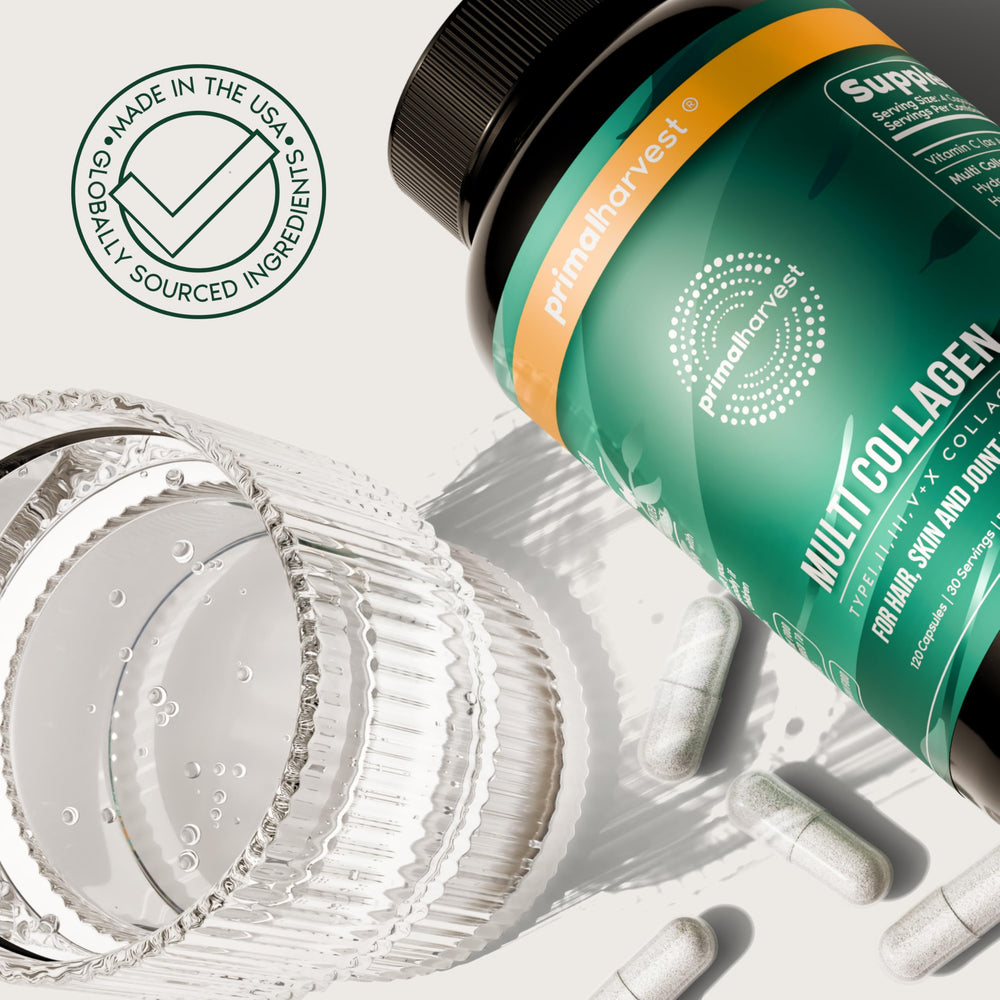 Primal Harvest bottle on a morning counter in routine setting promoting daily use benefit