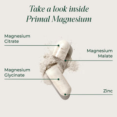 Primal Harvest etiqueta nutricional con tres formas de magnesio claramente legibles