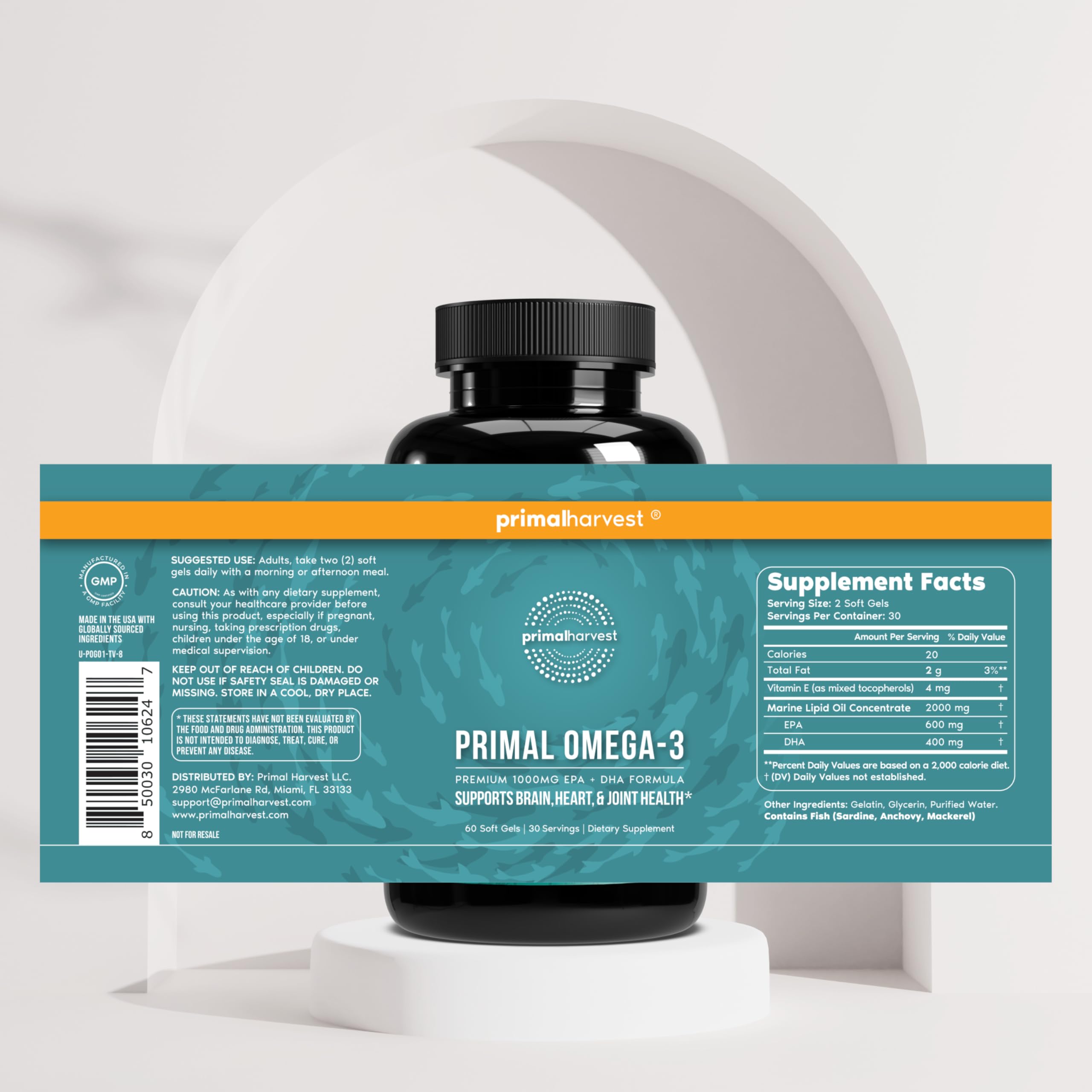 Primal Harvest botella abierta con cápsulas visibles para facilitar uso