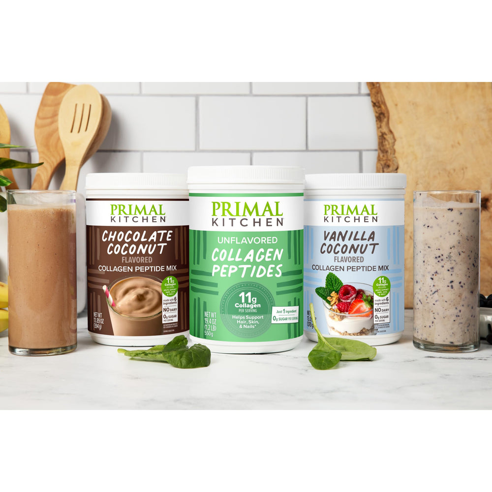 Primal Kitchen etiqueta nutricional enfocada en 0 g de azúcar y 11 g colágeno