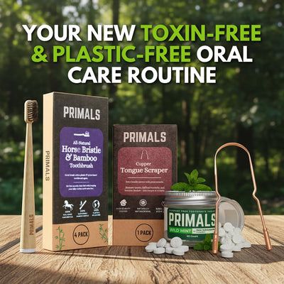 PRIMALS brush head angle showing tapered bristle tips for gentle effectiveness