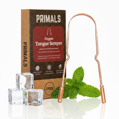 PRIMALS raspador de lengua frontal mostrando acabado pulido y frescura inmediata