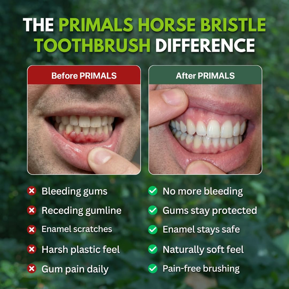 PRIMALS toothbrush next to coin size comparison clarifying compact scale