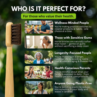 PRIMALS toothbrush in bathroom lifestyle scene promoting eco-friendly routine