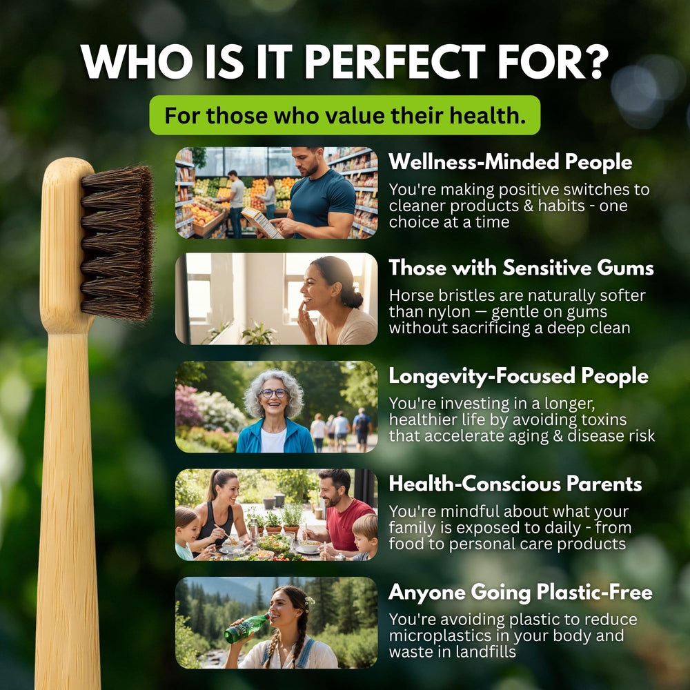 PRIMALS toothbrush in bathroom lifestyle scene promoting eco-friendly routine
