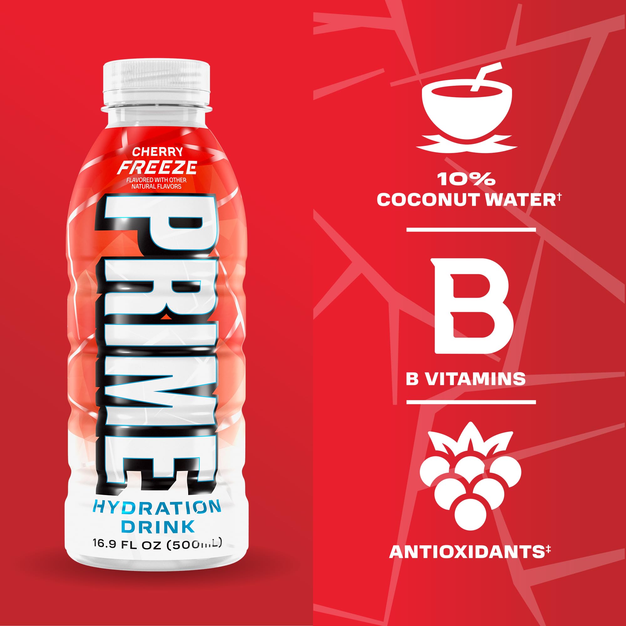 PRIME HYDRATION botella abierta vertiendo bebida para demostrar facilidad de consumo