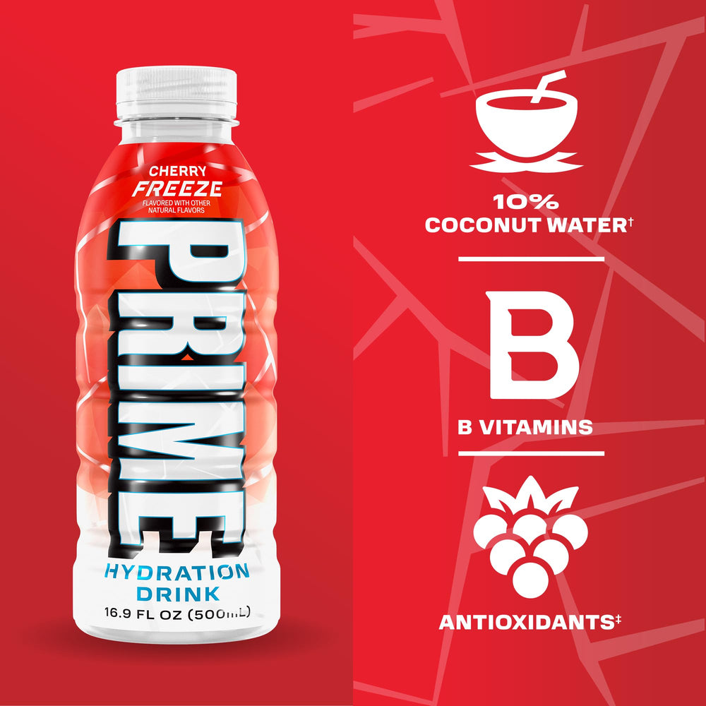 PRIME HYDRATION botella abierta vertiendo bebida para demostrar facilidad de consumo