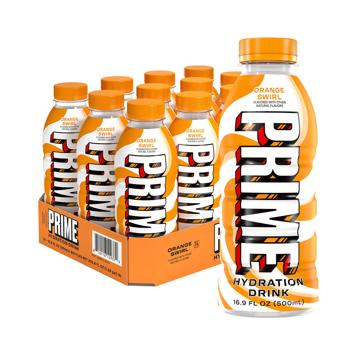 PRIME Hydration frente del pack mostrando 12 botellas y practicidad