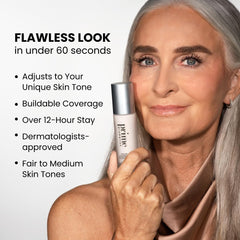 Prime Prometics before and after on mature skin, showing softened discoloration and even tone