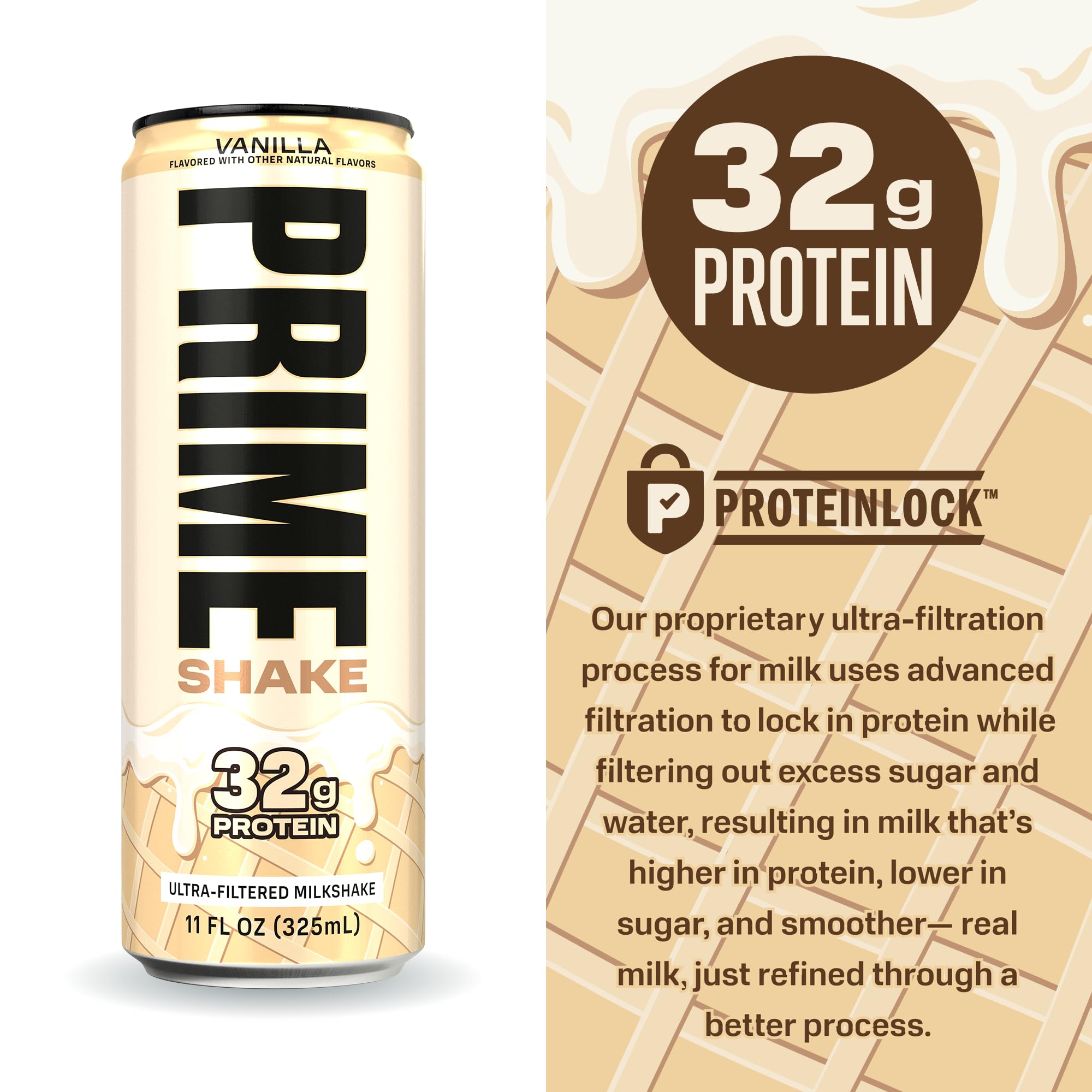 PRIME HYDRATION porción servida en vaso, sabor vainilla satisfactorio