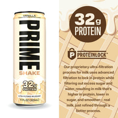 PRIME HYDRATION porción servida en vaso, sabor vainilla satisfactorio