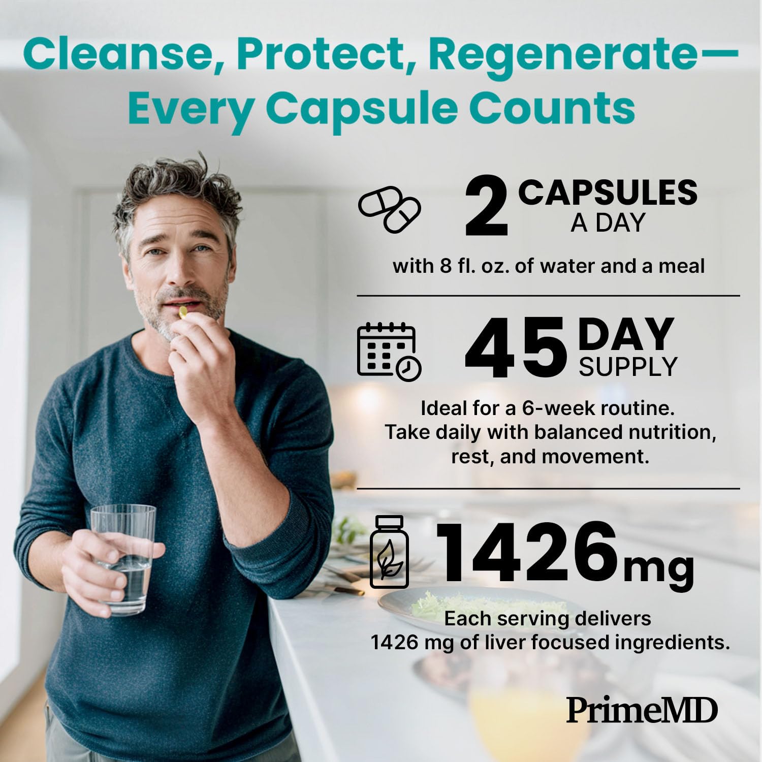 PrimeMD cápsula abierta mostrando polvo interior para ver concentración