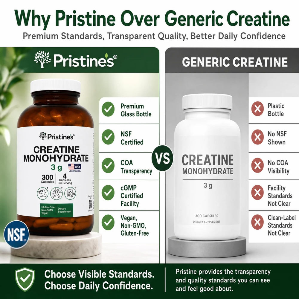 PRISTINE'S sello NSF en la etiqueta, garantía de control y pureza