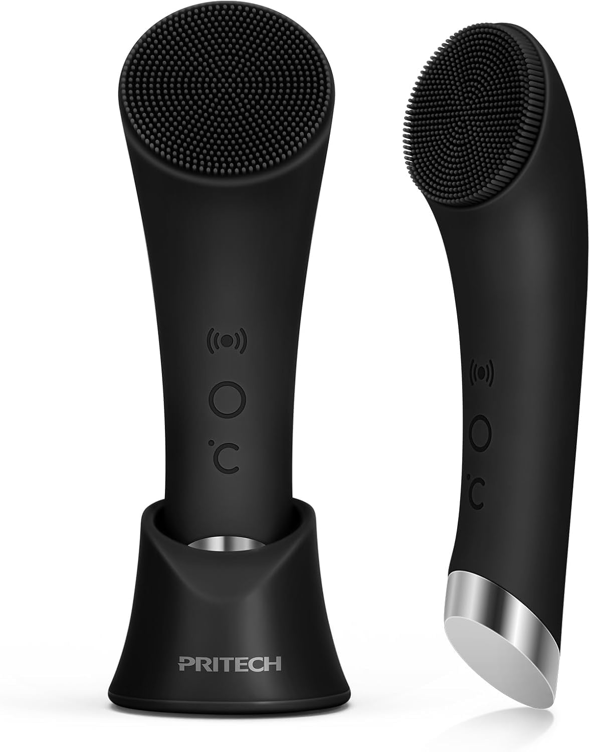 PRITECH cepillo facial frontal mostrando diseño y silicona suave para limpieza eficaz