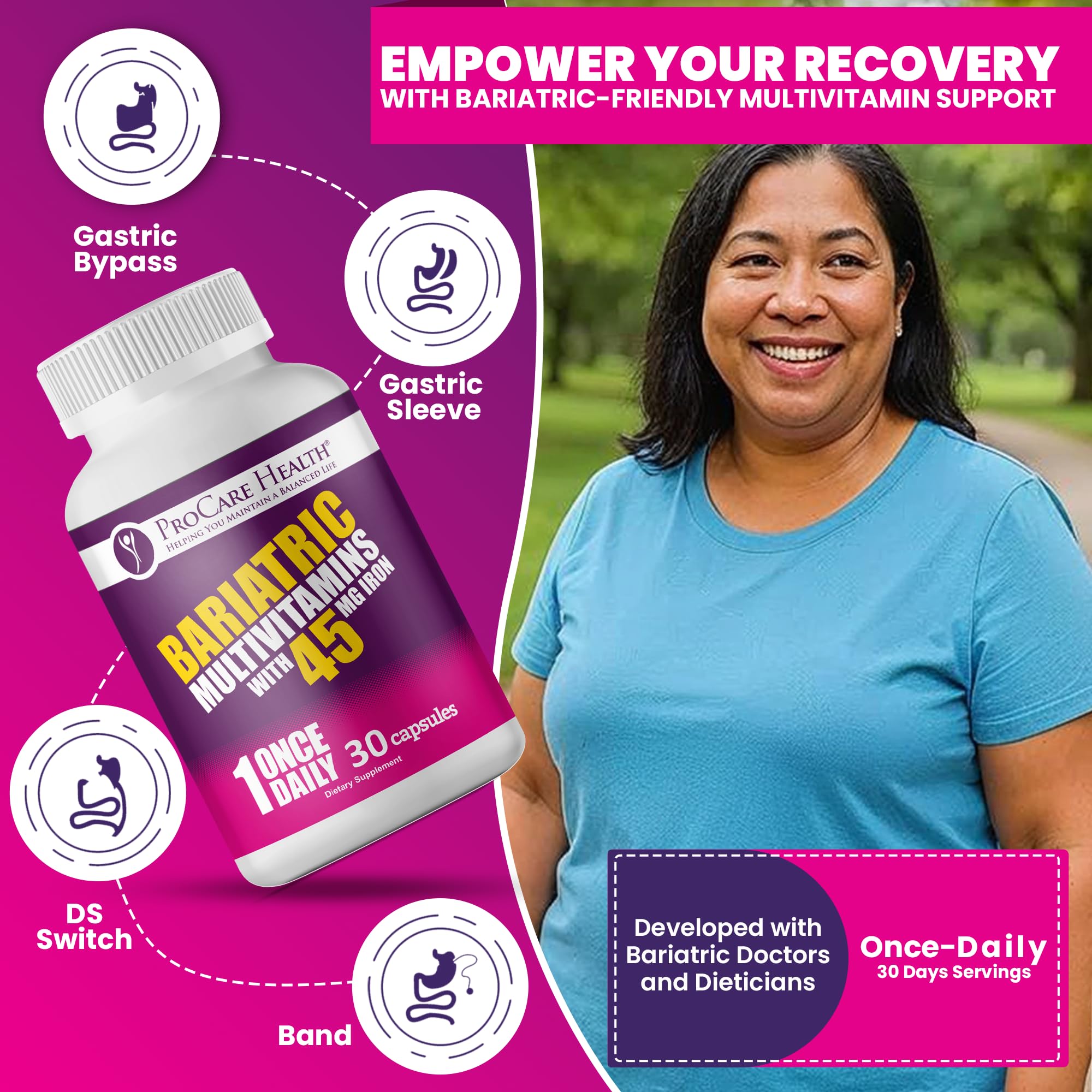 ProCare Health detalle de cápsula pequeña y lisa, fácil de tragar