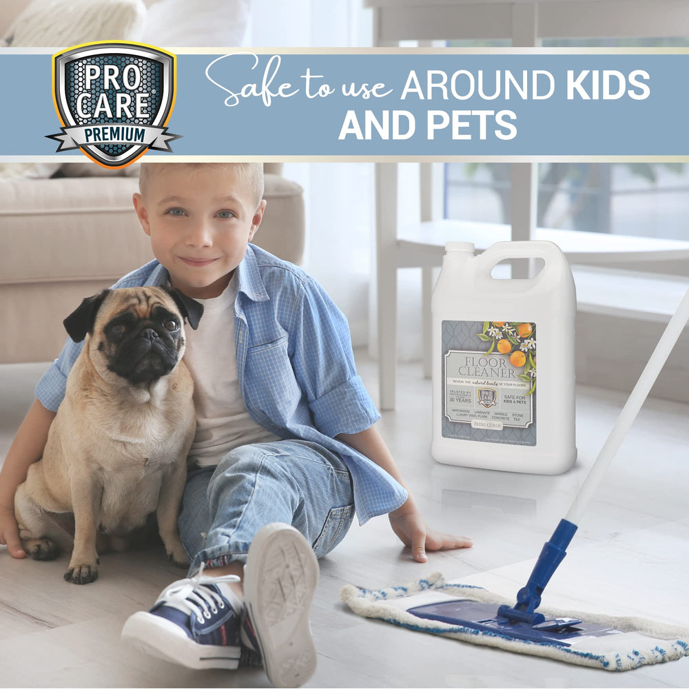 Microfiber mop cleaning vinyl floor with ProCare concentrate solution