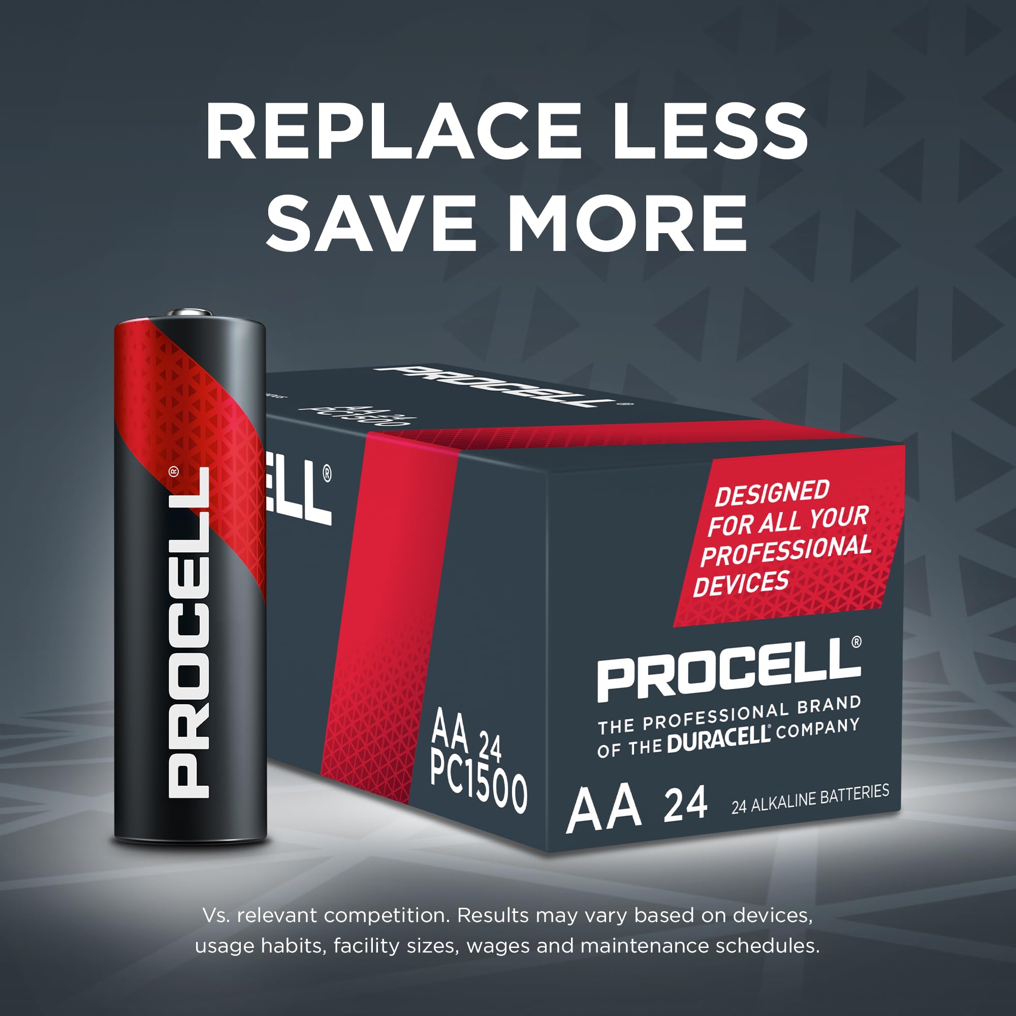 PROCELL pilas AA en mano mostrando escala y facilidad de reposición