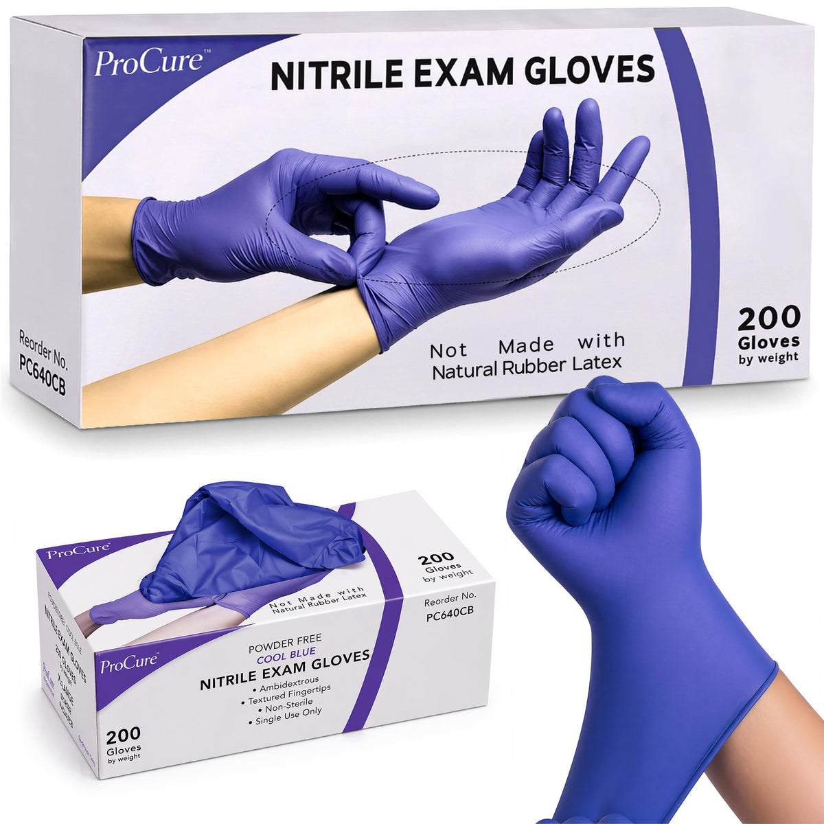 ProCure caja frontal azul mostrando 200 guantes y fácil acceso
