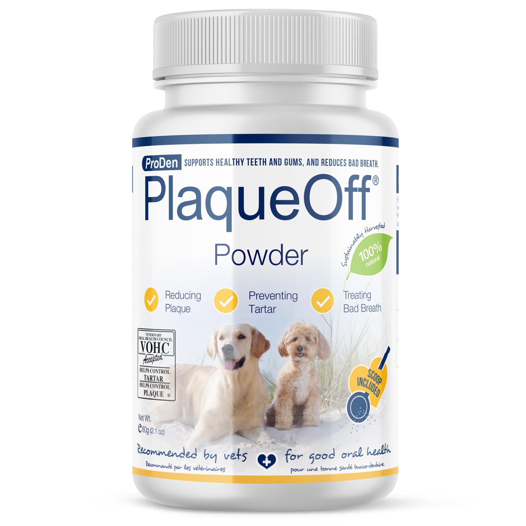ProDen PlaqueOff envase frontal mostrando diseño y cantidad 60g, beneficios visibles