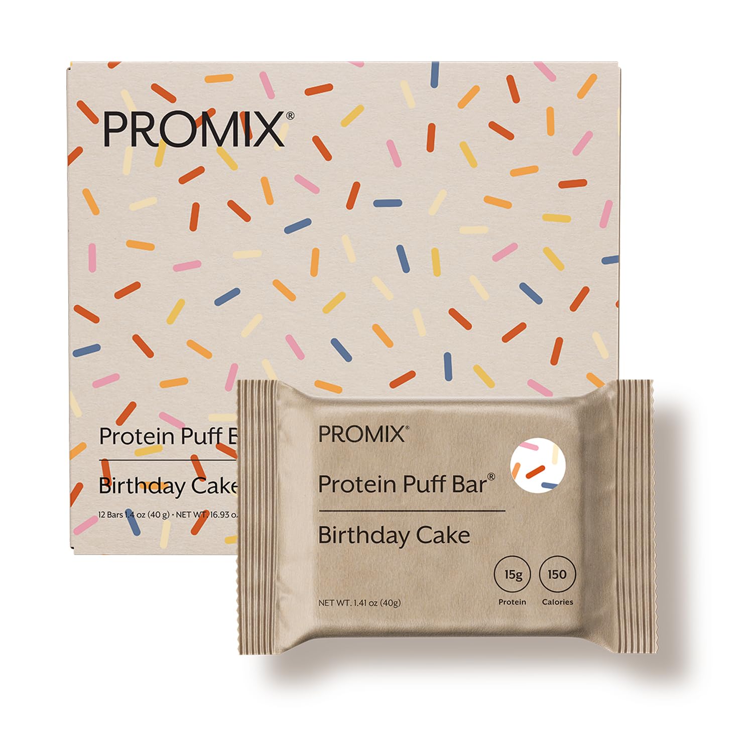 ProMix Nutrition frente del embalaje con 12 barras y beneficios claros