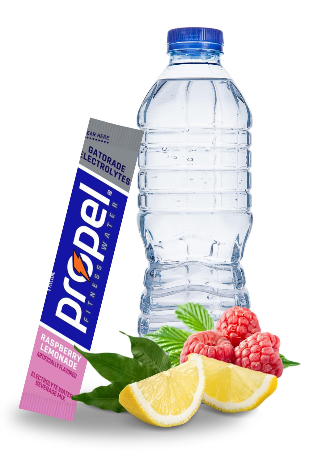 Propel raspberry lemonade packet close-up highlighting easy single-serve