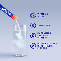 Propel powder stick closeup highlighting single-serve stick and quick mixing benefit
