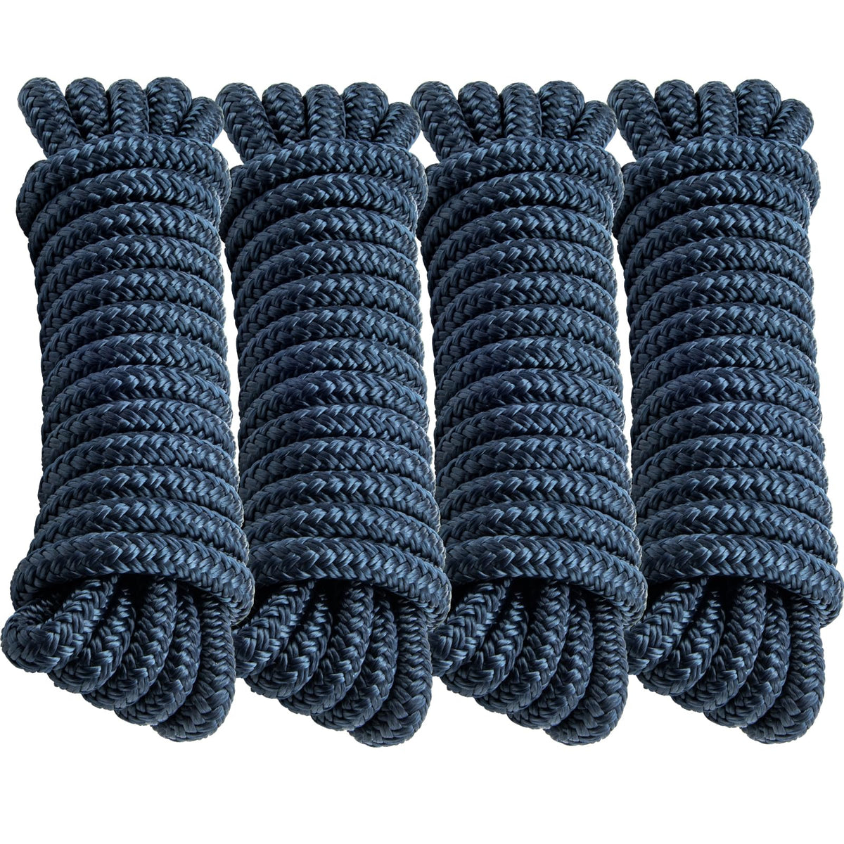 PropelTech cuerda de amarre frontal mostrando longitud y color azul marino, durable