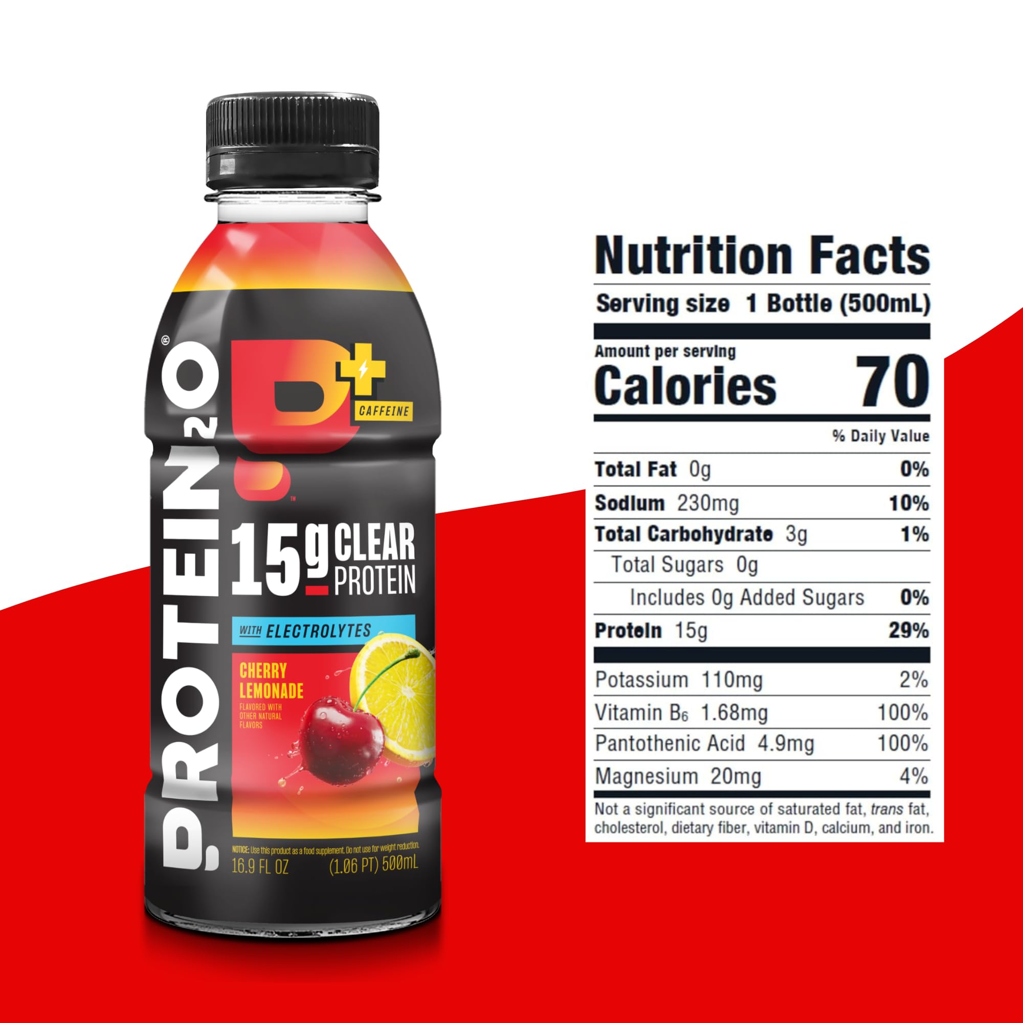 Protein2o comparación de tamaño en mano para portabilidad