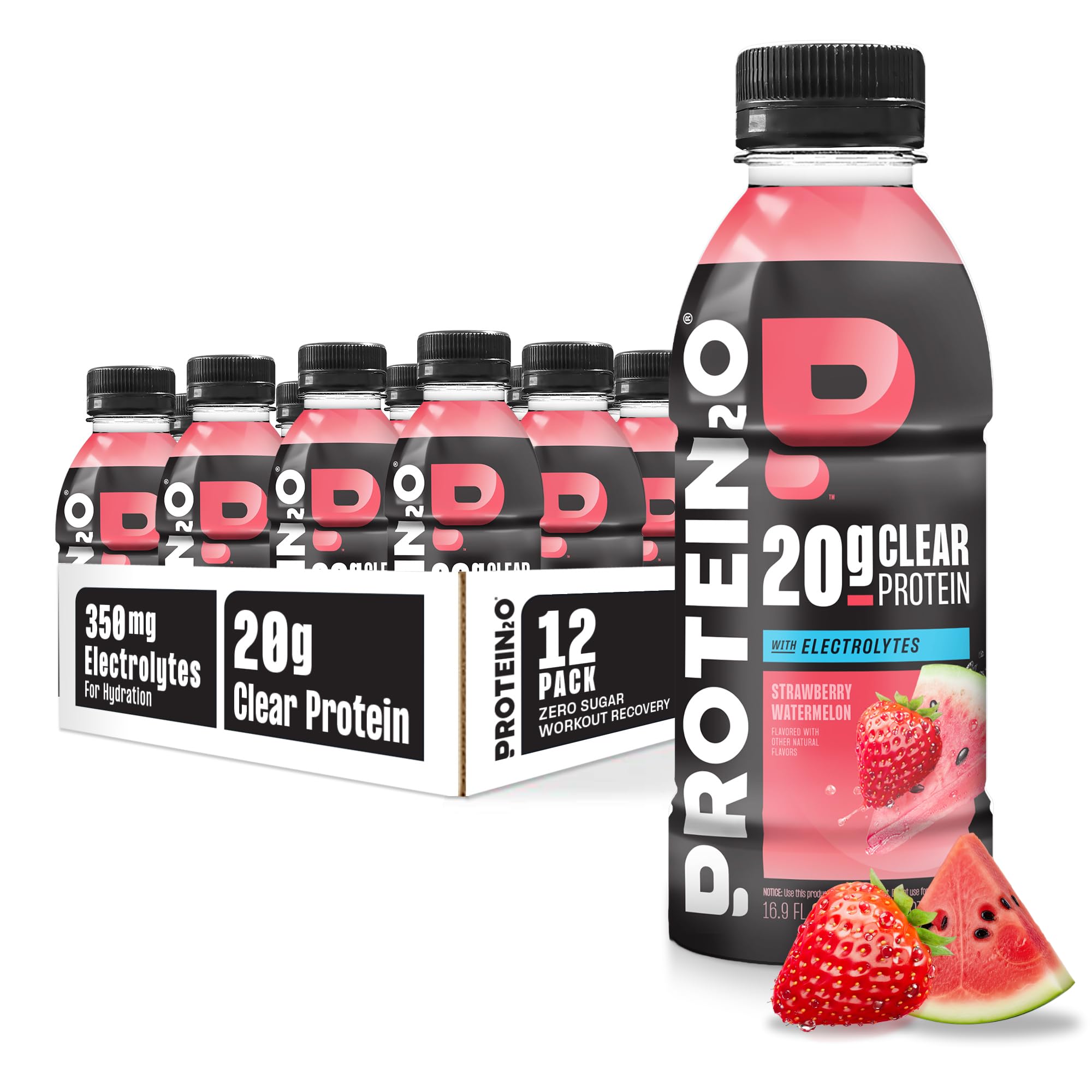 Protein2o frontal del envase mostrando sabor fresa sandía y fácil consumo