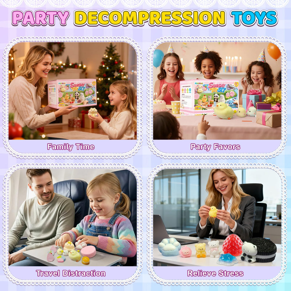PSBMAC caja de regalo abierta con squishies en paquetes individuales, lista para regalar