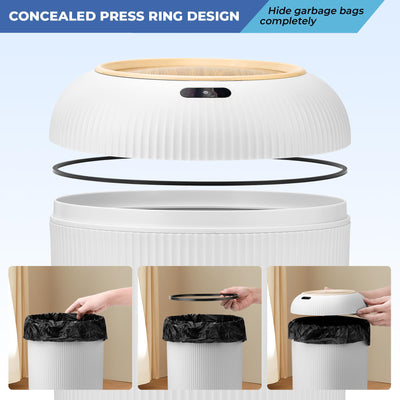 Pukomc lid open with hands present demonstrating touchless convenience