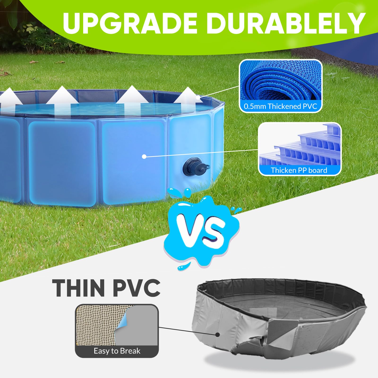 PUPTILY perro pequeño disfrutando en la piscina, refresco y juego seguro