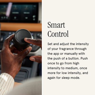Pura close-up of push button for instant intensity control and easy use