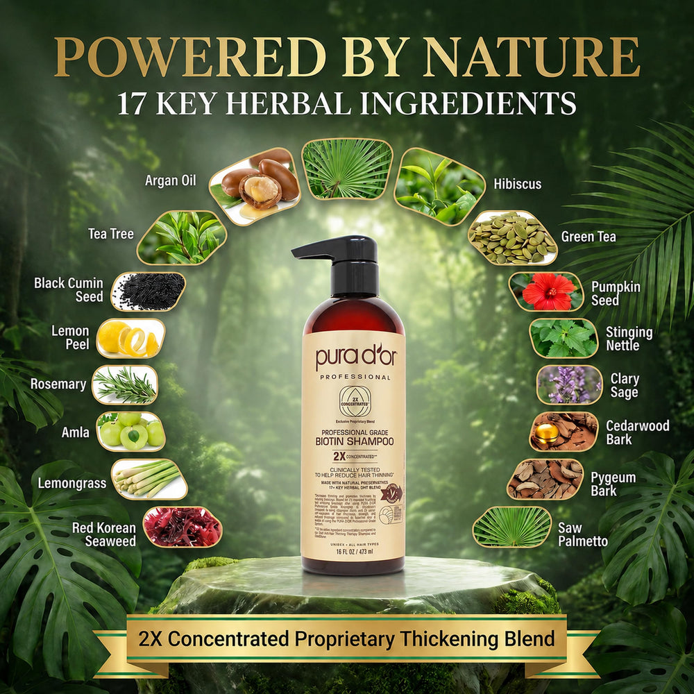 PURA D'OR bottle on bathroom vanity conveying everyday routine ease