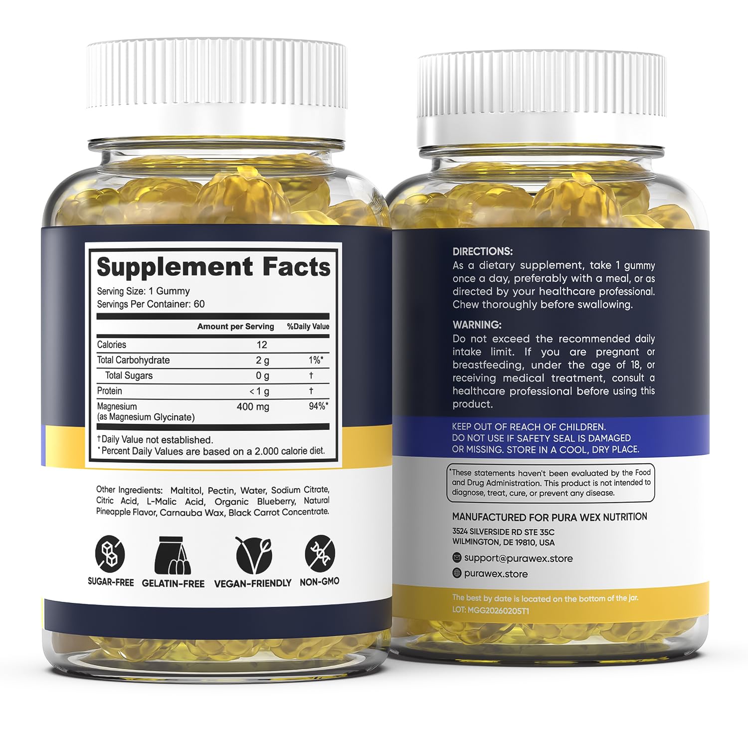 PURA WEX NUTRITION comparación de tamaño con monedas para referencia