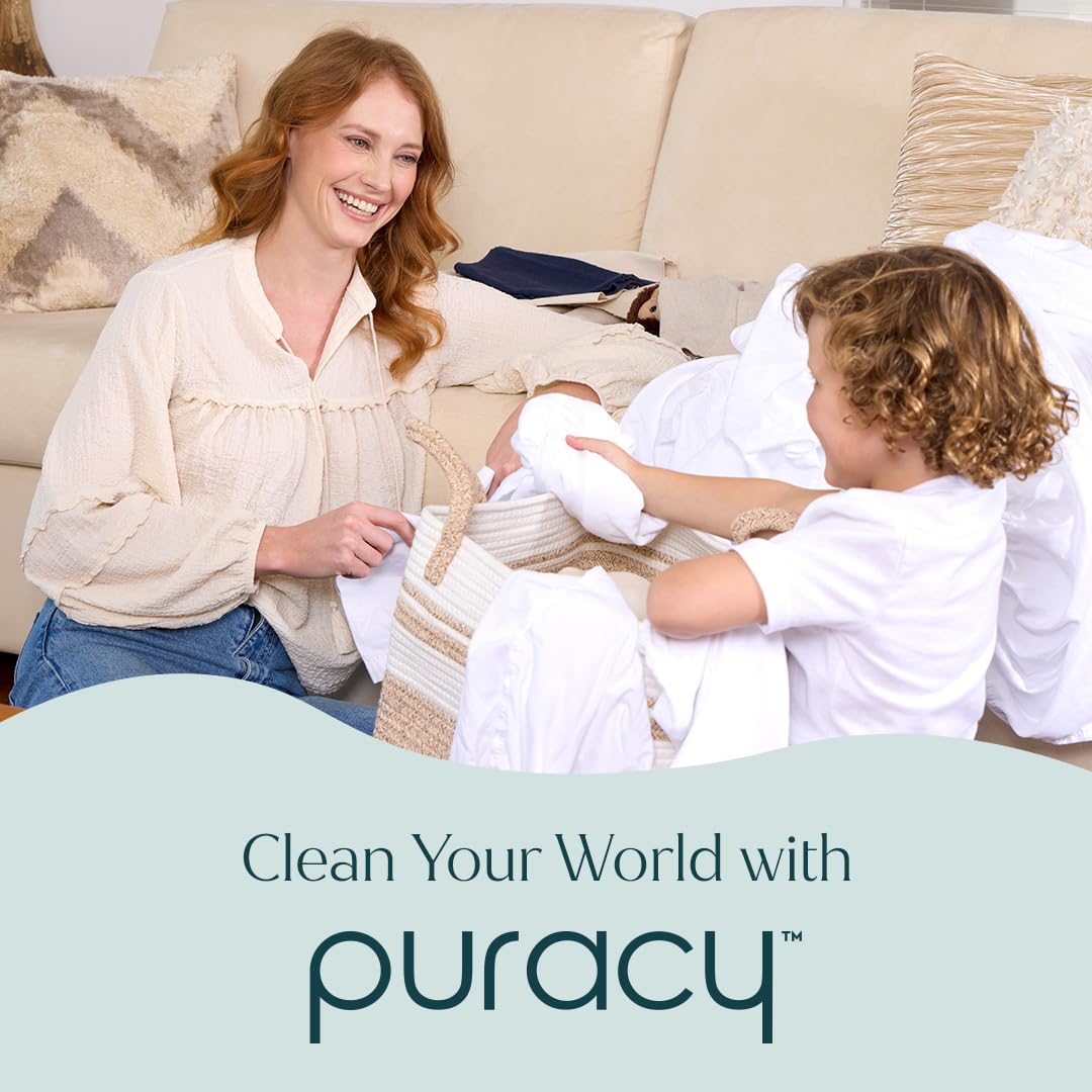 Family doing laundry with Puracy showing safe home-friendly cleaning