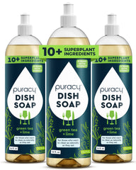 Puracy botella frontal Green Tea & Lime mostrando etiqueta clara y beneficios