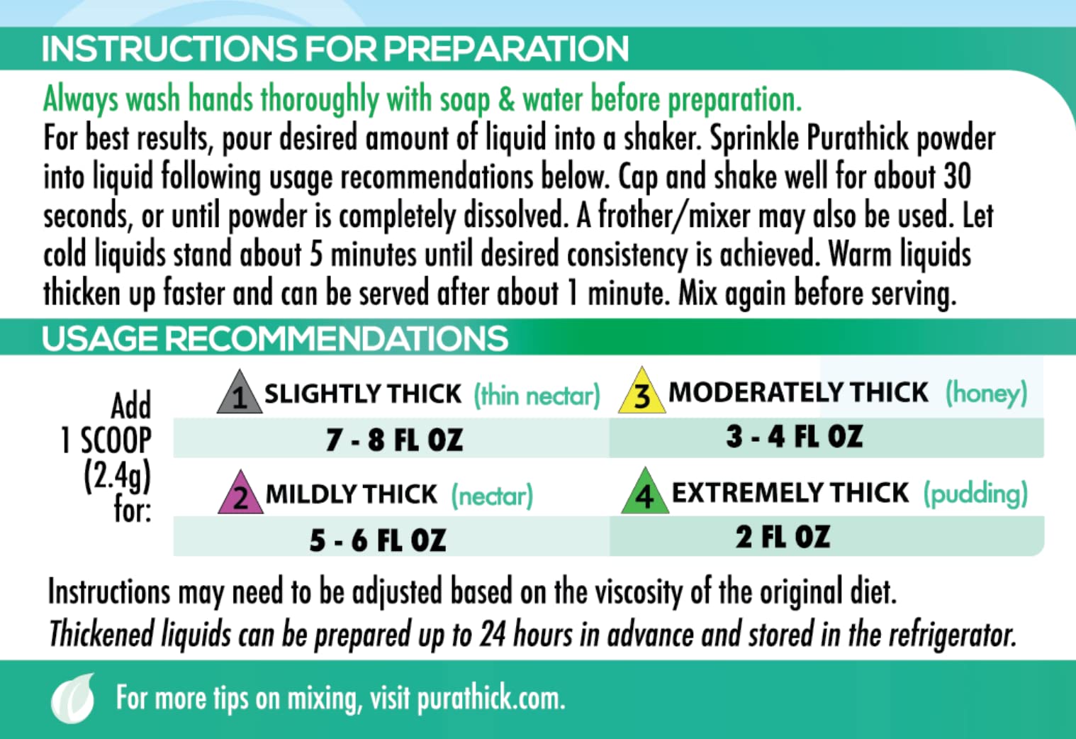 Purathick textura del polvo cerca, fina y sin grumos para mezcla fácil