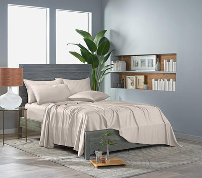 Pure Bamboo sheets in a styled bedroom demonstrating smooth drape and restful ambiance
