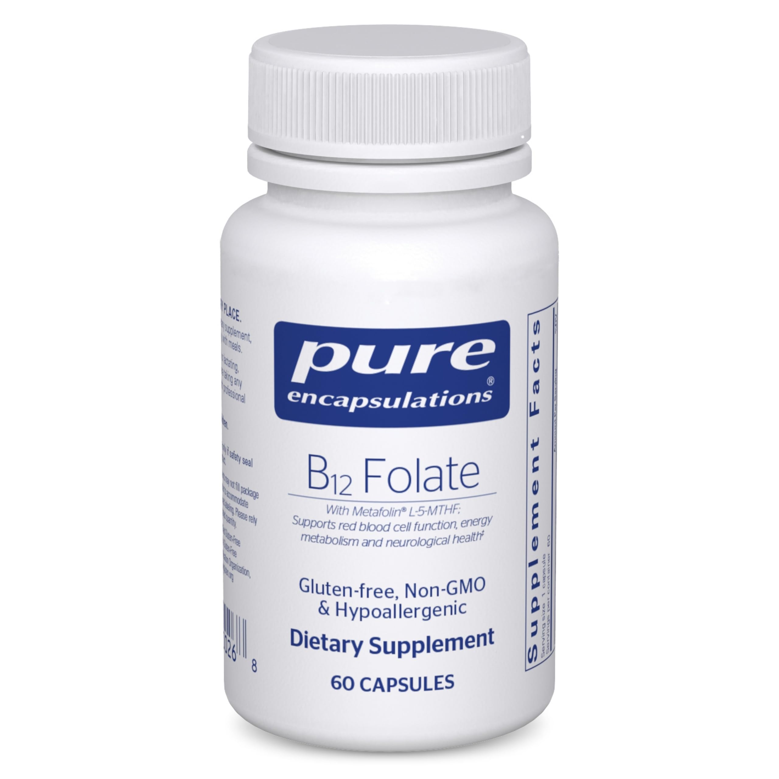 Pure Encapsulations frasco frontal mostrando 60 cápsulas y diseño limpio