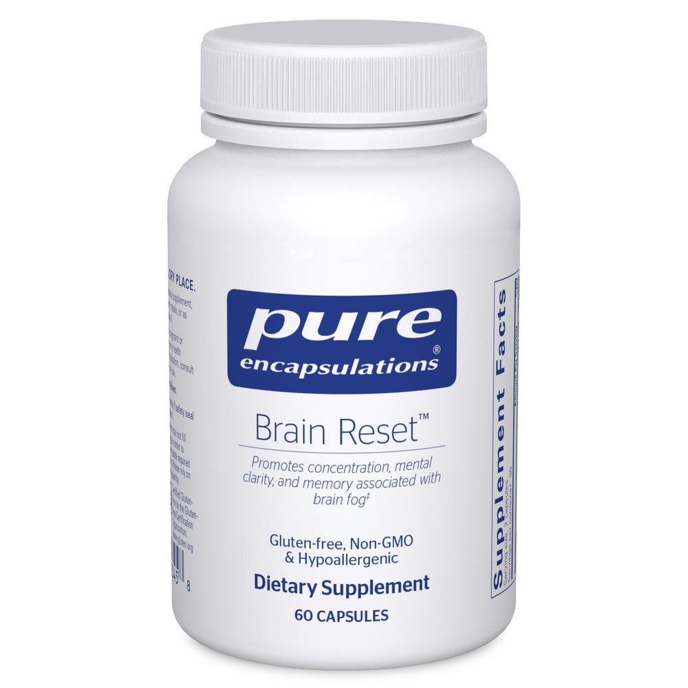 Pure Encapsulations Brain Reset vista frontal mostrando el envase y beneficios